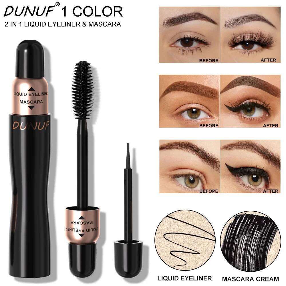 DUNUF 2-in-1 Mascara Eyeliner Set Sdge-Proof LengtheningCurling & Volumizing