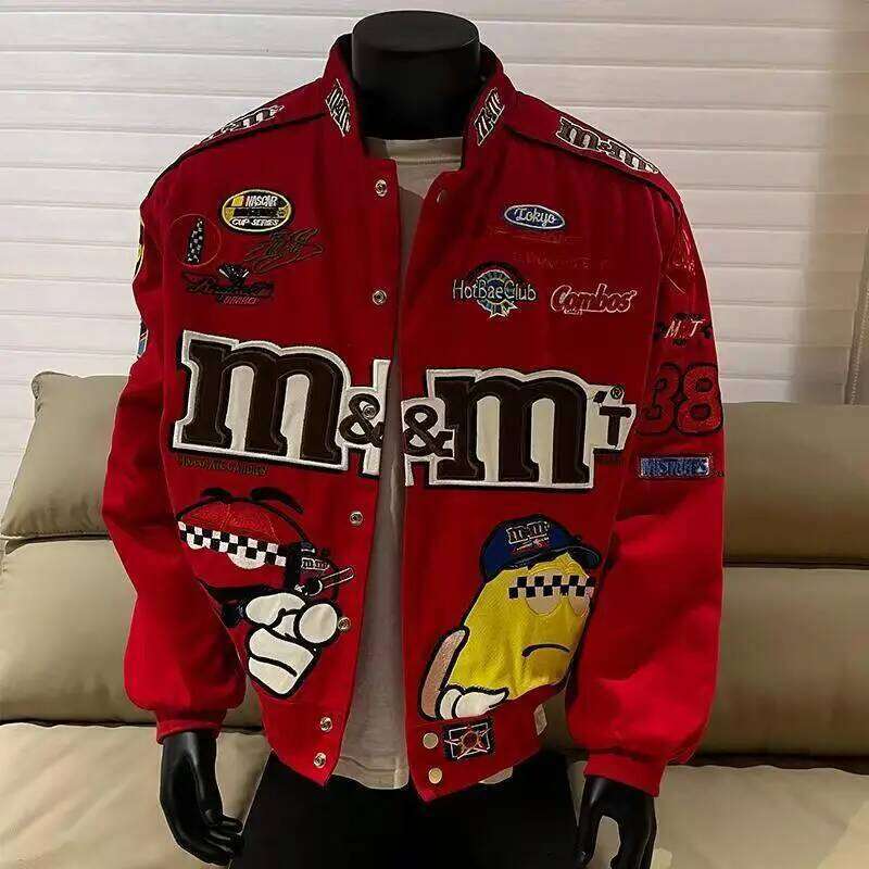 Women's Wear American Cartoon Embroidery Baseball Men's Women's Vintage Fashion Brand Loose Jacket Motorcycle Coat