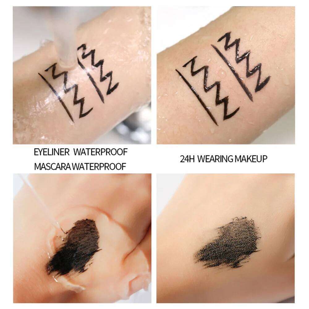 36-Hour Lasting Curling Eyeliner +4D Fiber Elongate Eyelashes Leopard Print Black Mascara Waterproof Eye Makeup Cosmetic
