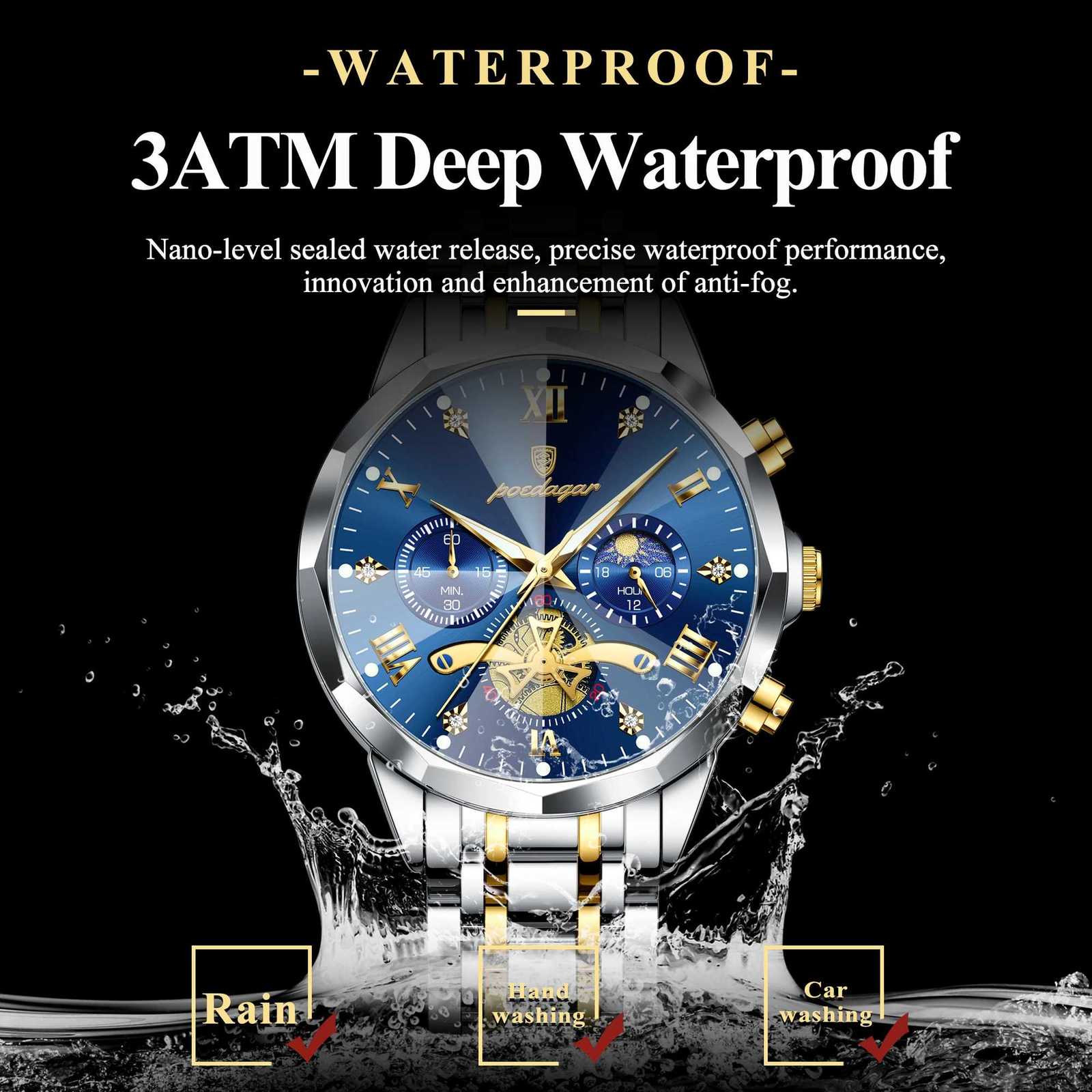POEDAGAR Luxury Men Watch Top Original Waterproof Luminous Chronograph Mens Wristwatch Stainless Steel Quartz Mens Watches Reloj W250724