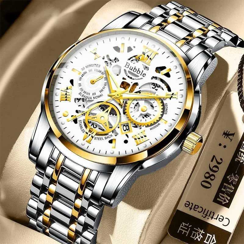 Luxury Mens Fashion Watch High-end Light Luxury Multi-functional Quartz Watch Waterproof Roman Hollow Mens Wristwatch W250724