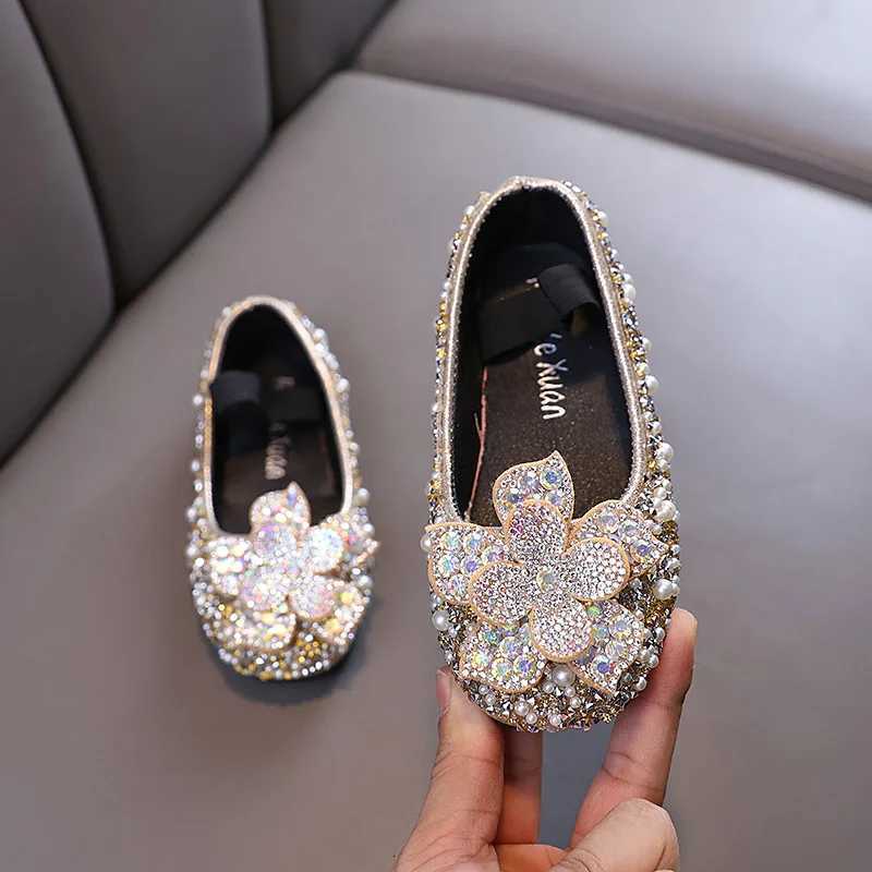 New Children Sequins Leather Shoes Baby Kids Par Princess Shoes Girls Glitter Bowknot Flat Shoes J388 XJ250724