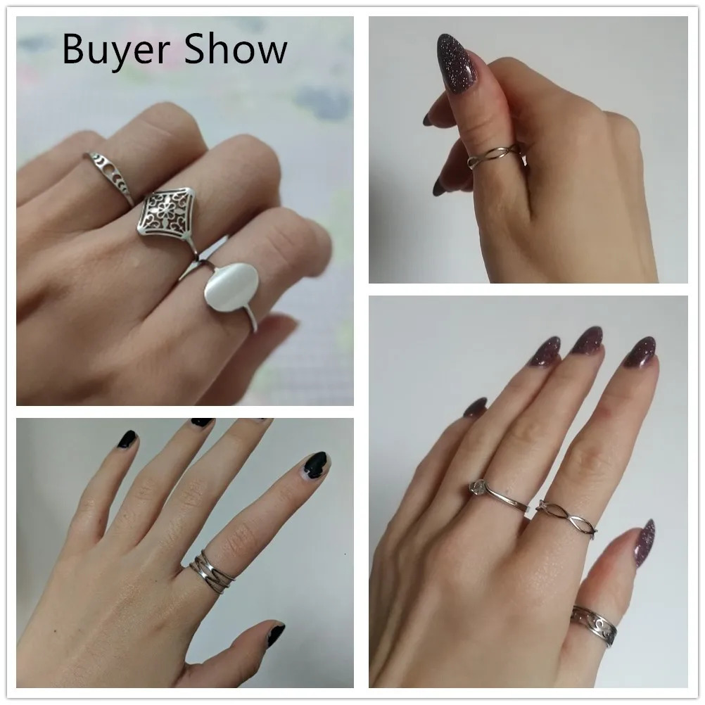 Stainless Steel Womens Ring Simple Heart Butterfly Moon Phase Geometric Finger Rings Wedding Gift for Lover Wholesale 250704