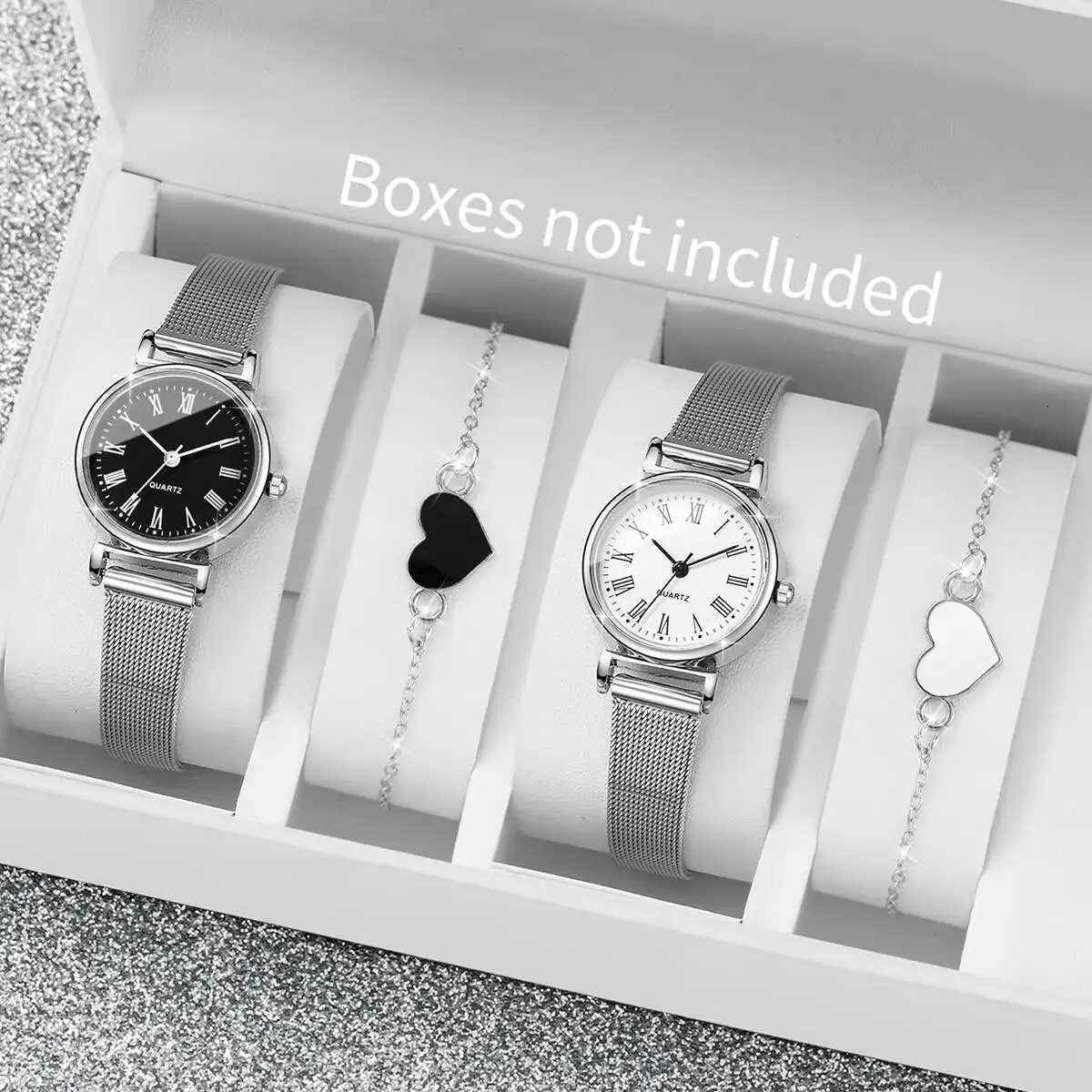 2/4PCS Fashion Roma Dial Quartz Watch Casual Mesh Strap Women Watches Bracelet Set Reloj MujerWithout Box W250724