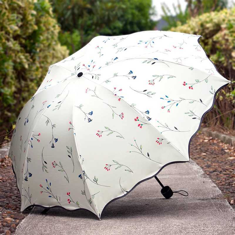 Umbrella UV Protection Womens Sun Umbrella Folding Umbrella Windproof Travel Umbrella with Flowers on Canopy R250725