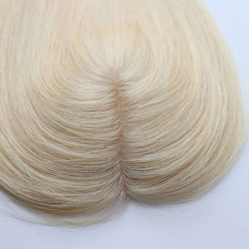 8x12cm Light Blonde Human Topper Silicon Skin Base Virgin Hair Piece Silk Top Scalp Toupee with Clips in for Women #613