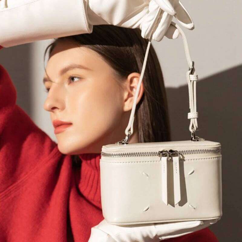 Sheepskin Box Makeup Genuine Leather Phone Fashionable Red Small Bag, Single Cross Shoulder Handbag For Women