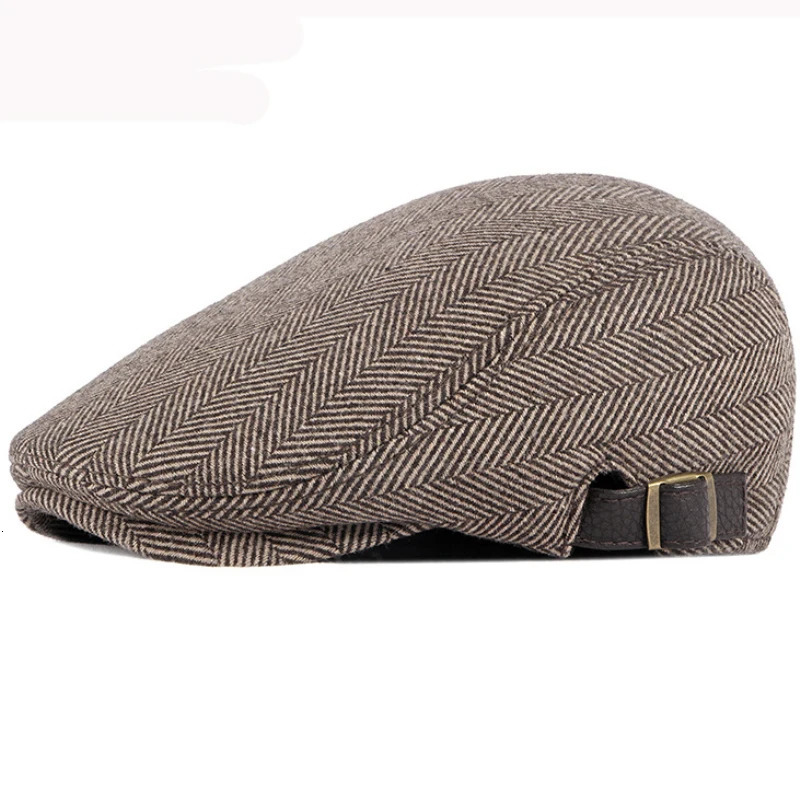HT2888 Berets Men High Quality Autumn Winter Wool Hat Striped Flat Cap Artist Painter Hat Male Adjustable Beret Cap 250723