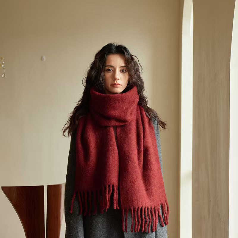 K1456 Homemade wool red pure color wool blended scarf winter soft skin-friendly warm thick neck scarf