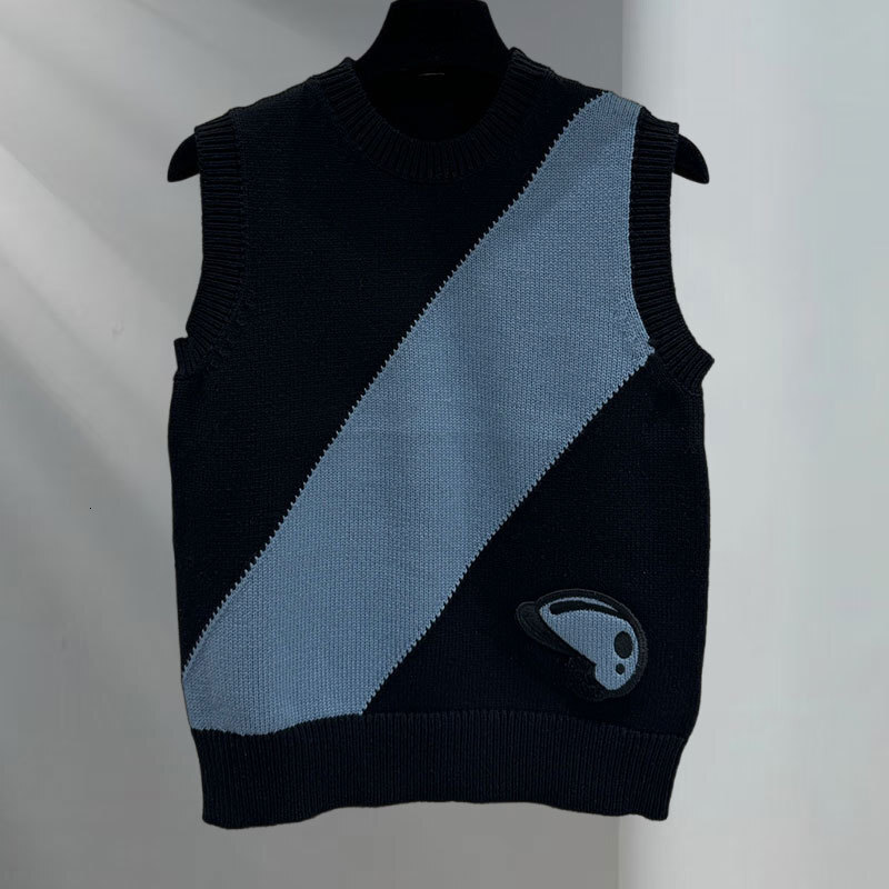 Women's Color-Block Knit Vest Trendy Y2K High-End Versatile Round Neck Silk Cotton Breathable Summer Sleeveless Top S0761