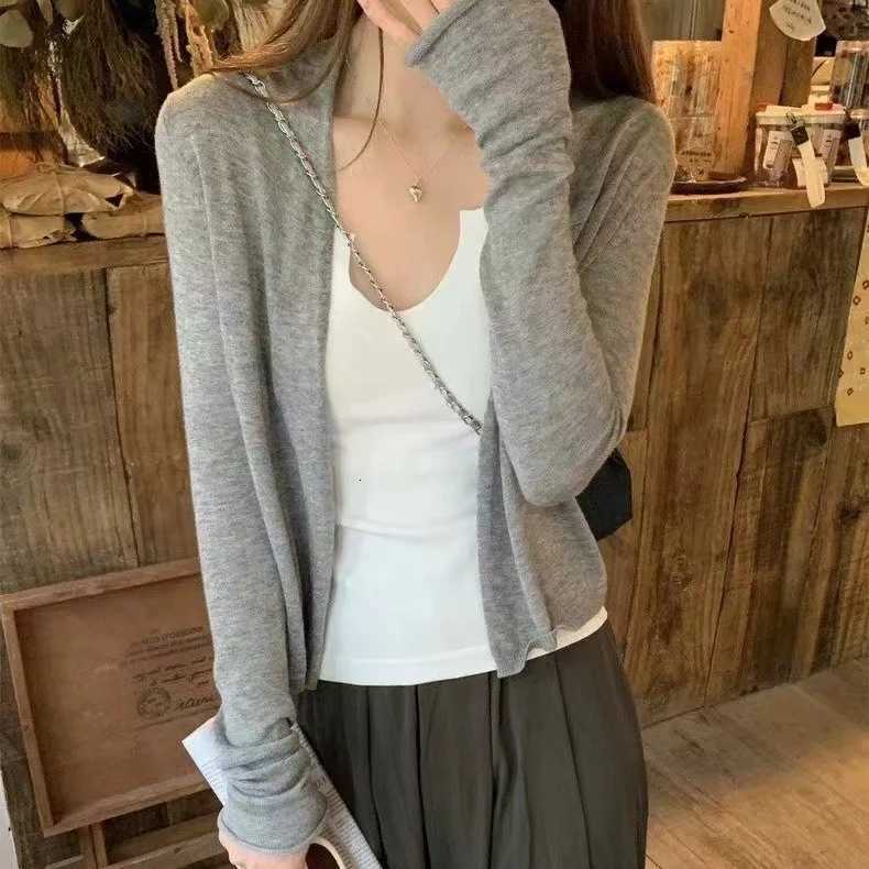 Korean Style Womens Fling Knitted Cardigan Summer Thin Air Conditioning Shirt Versatile Solid Color Basic Sun Protection Jacket X250724