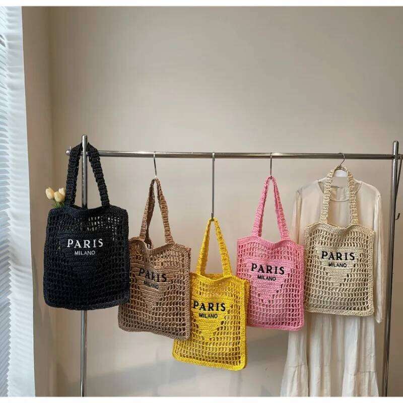 Hollow Woven Women's Embroidery Letter Summer Straw Shoulder Bags Women Beach Bag Large Capacity Casual Tote Female