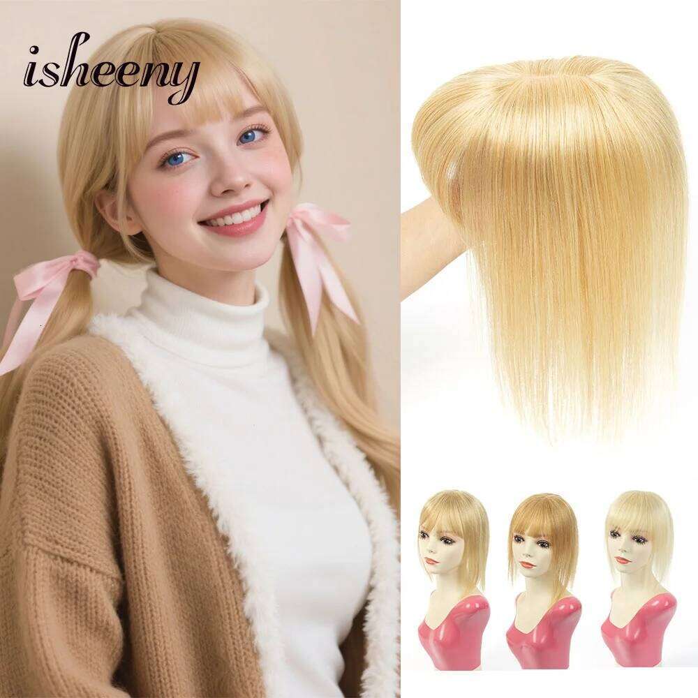 Blonde Real Human Topper 20-35cm Natural Straight Piece 8x12cm Hair Net With Bangs Black Brown 10 Colors for Women