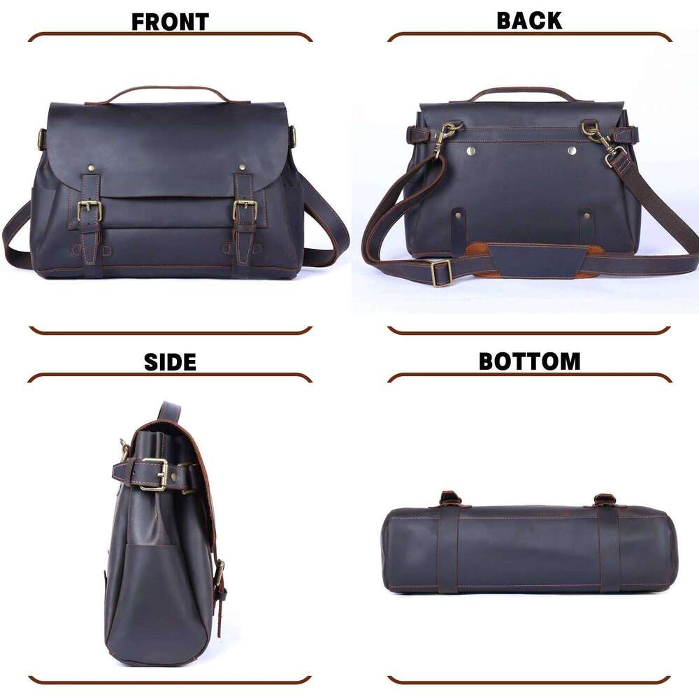 Vintage Genuine Men's Messenger Bag 14" Briefcase Laptop Bags Crazy Horse Leather Handbag Satchel Cowhide Retro Casual
