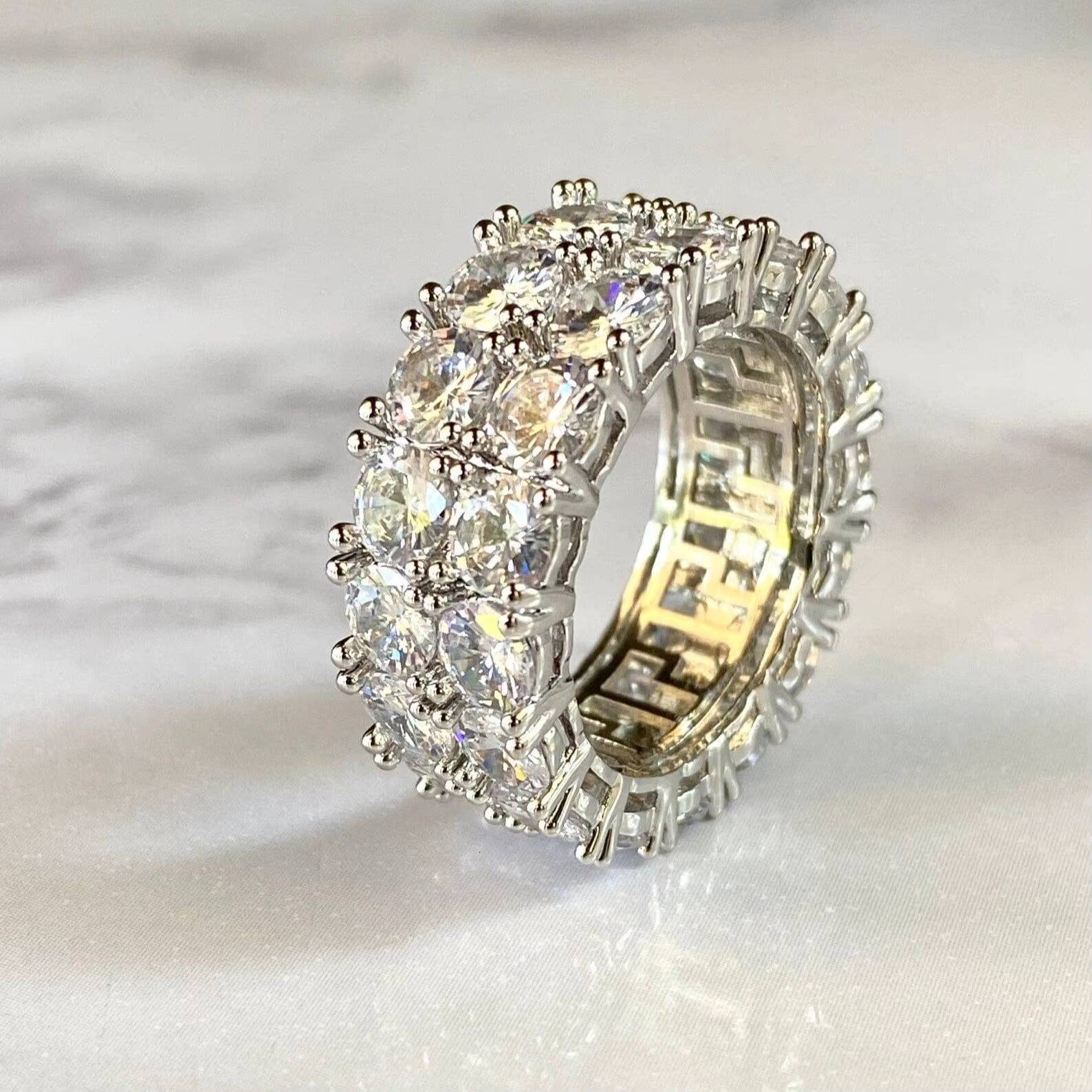 Tennis Band Iced Out Silver 5X Layered Designer Moissanite Diamond Ring Bands for Sale From Indian Supplier