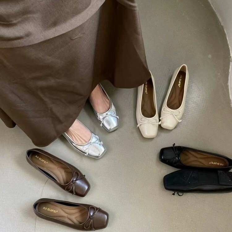 French Style Elegant Square Toe Socialite Bowknot Shallow Mouth High Heels 2025 Spring New Comfortable Flat Versatile Single Shoes ddmythur