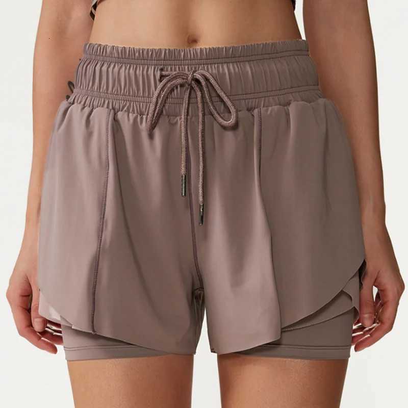 Fake Two Pieces Fitness Short Women Solid Color Nylon Breathable Quick-Drying Sport Running Shorts Female Yoga Gym Clothing XJ250724