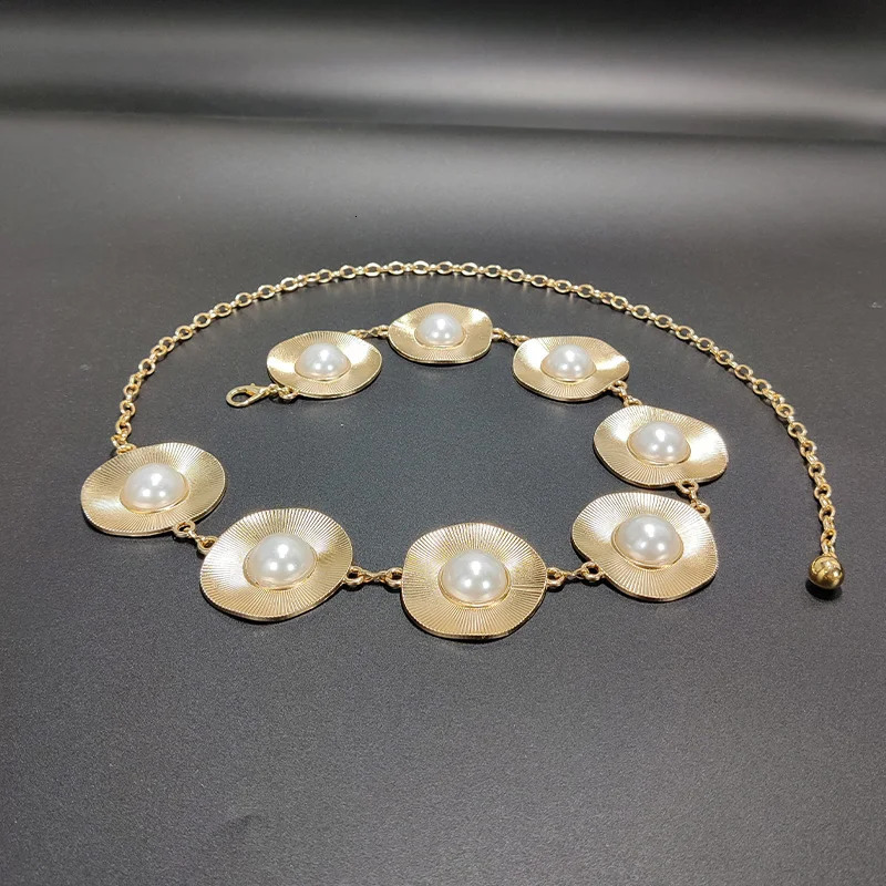 Big Faux Pearls Chain Belt Female Elegant Belt For Women Dresses Jeans Waistband Exaggerated Body Accessories 250722