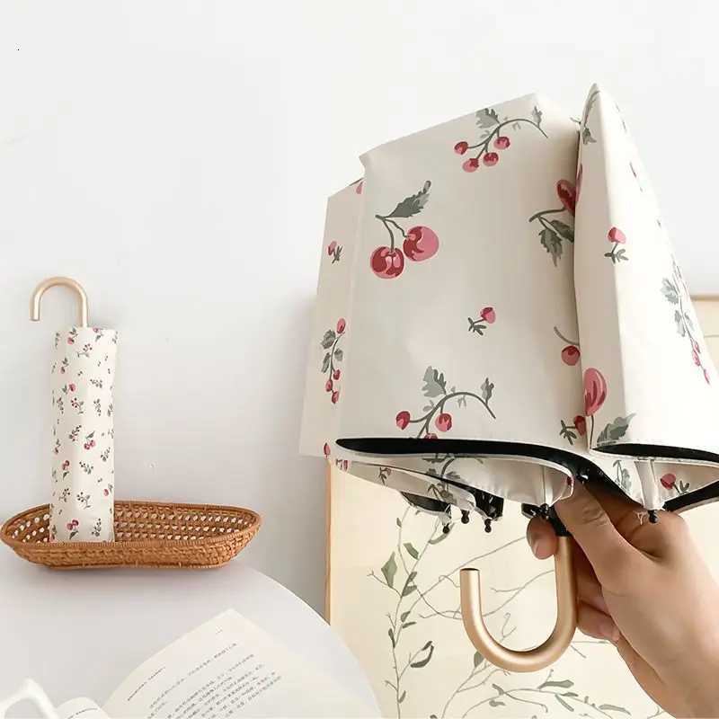 Retro Bend Hook Sun Umbrella Portable Black Glue Sunny Rain Two Way Manual Sunshade Cact Foldable UV Protection Home Use R250724