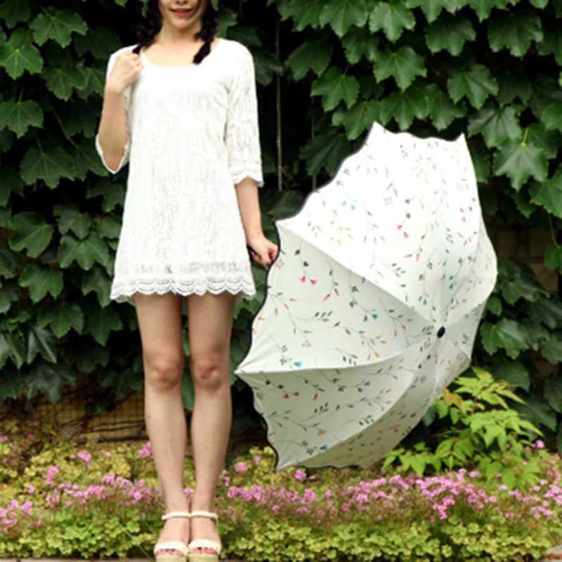 Umbrella UV Protection Womens Sun Umbrella Folding Umbrella Windproof Travel Umbrella with Flowers on Canopy R250725
