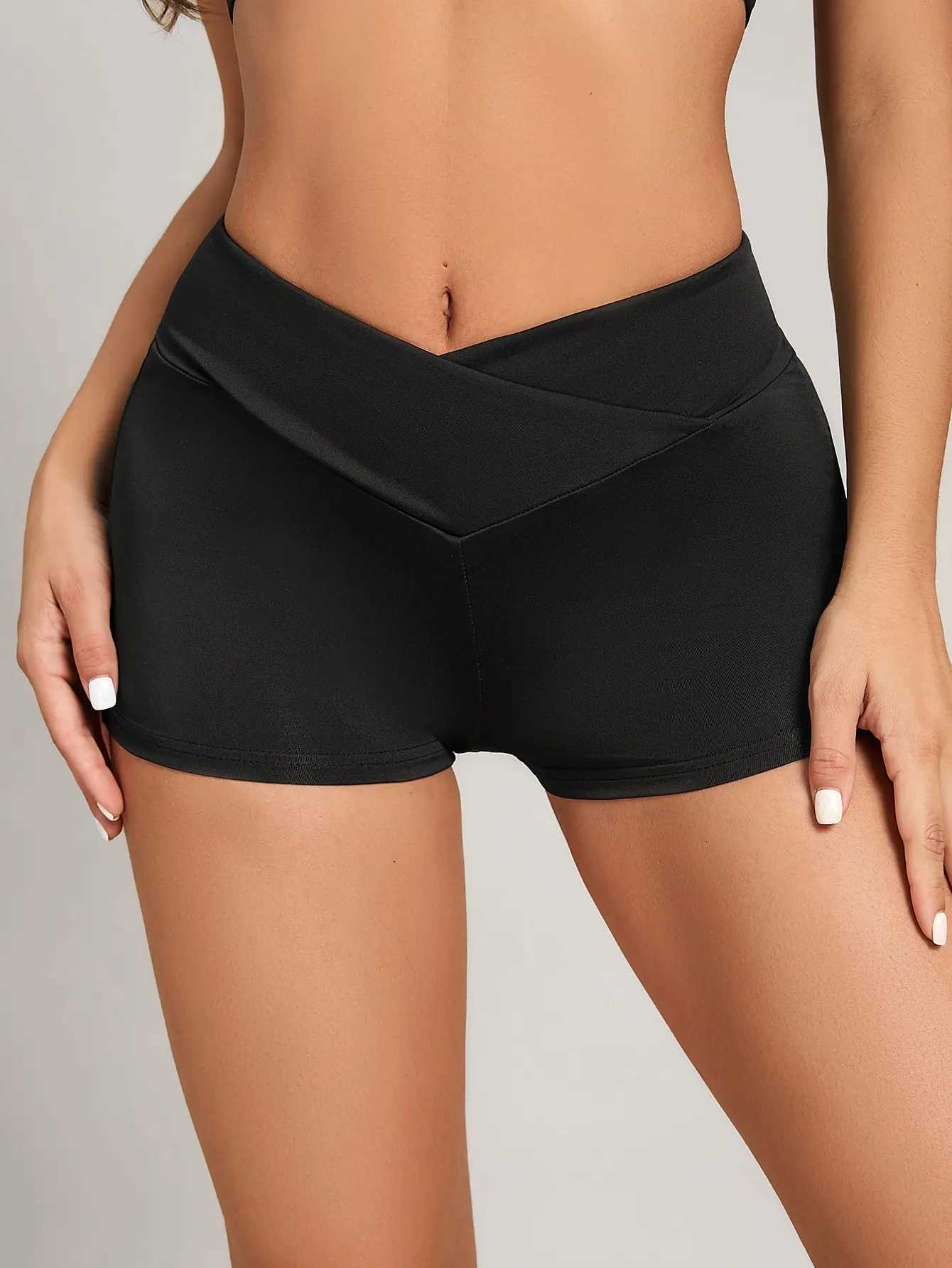 Women Gym Shorts Cross Waist Sport Fitness High Elasticity Yoga Tights with Side Pockets High Waist Solid Fashion Sweatpants XJ250724