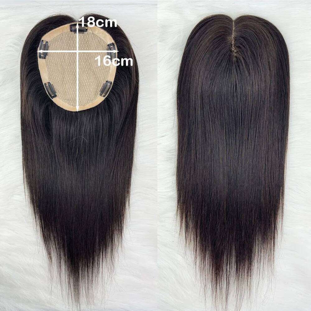 Breathable Base Human Topper for Women Natural Scalp Silk Top Hand Tied Straight Remy Hair Piece with Clips in