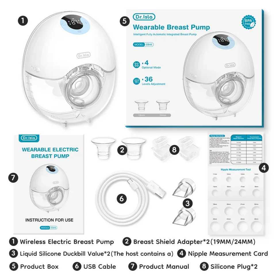 2024 Wearable Breast Pump Hands Free Electric Breast Pumps Comfort Milk Collector Lightweight with LED Display 4 Modes 36 Levels X250724