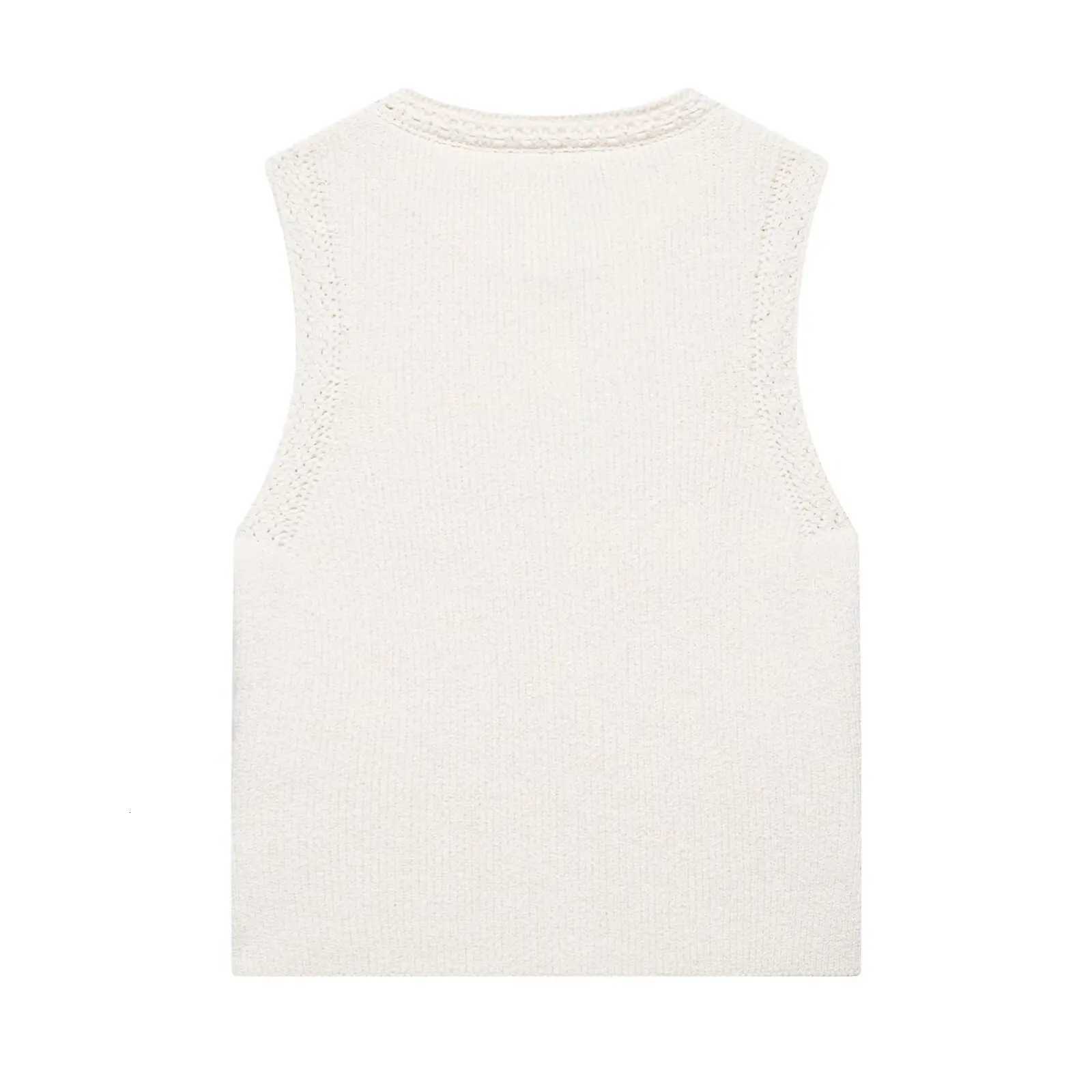 Retro Metal Button Womens Vest Solid Color Round Neck Single Breasted Knitted Cropped Top Casual Sleeveless Cardigan New Vest X250724
