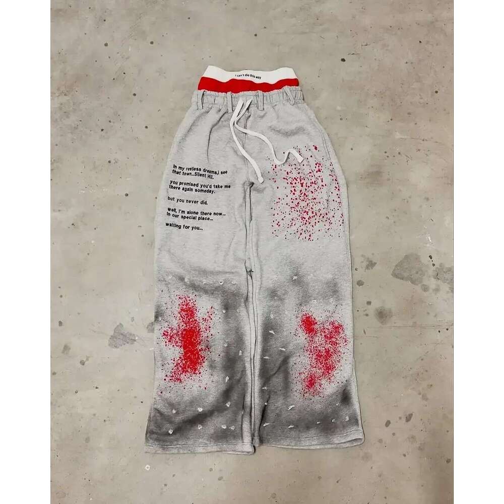 Trendy Fake Two-Piece Wide-Leg Pants Printed Series Youth Couple Round Neck T-Shirt
