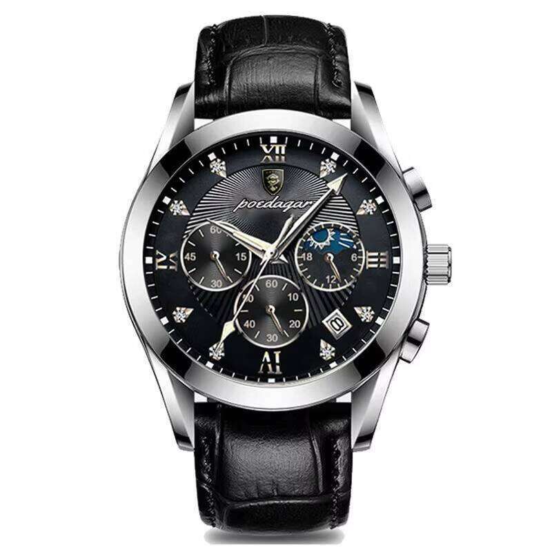 DHgargets POEDAGAR New Top Brand 820 Men Watch Waterproof Luminous Sport Wristwatch Quartz Leather Relogio Masculino