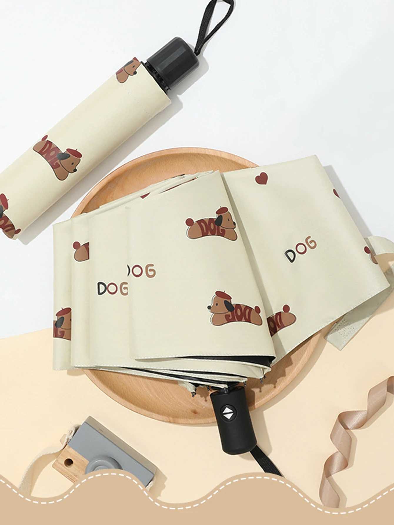 Dog Pattern Folding Umbrella Cartoon UV Protection Sunshade Umbrella Tri-folded Umbrella Automatic/Manual R250724