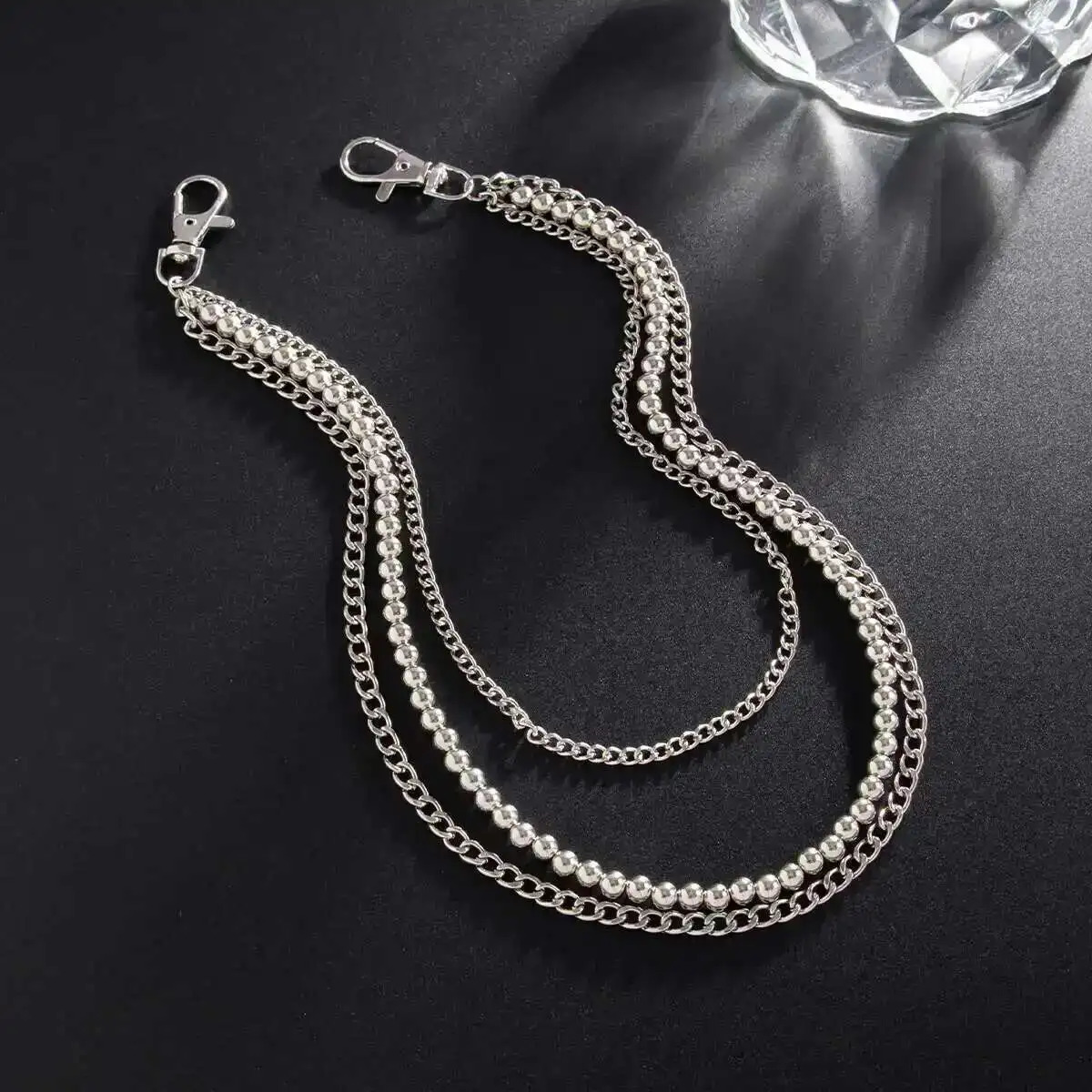KunJoe Punk Rock Multilayer Metal Pants Chain Wallet Belt Chain Men Women Versatile Beaded Keychain Trousers Jeans Accessories 250722