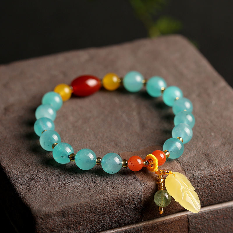 New Chinese Style Natural Multi Gemstone Bracelet for Women Amethyst Beeswax A Accessory