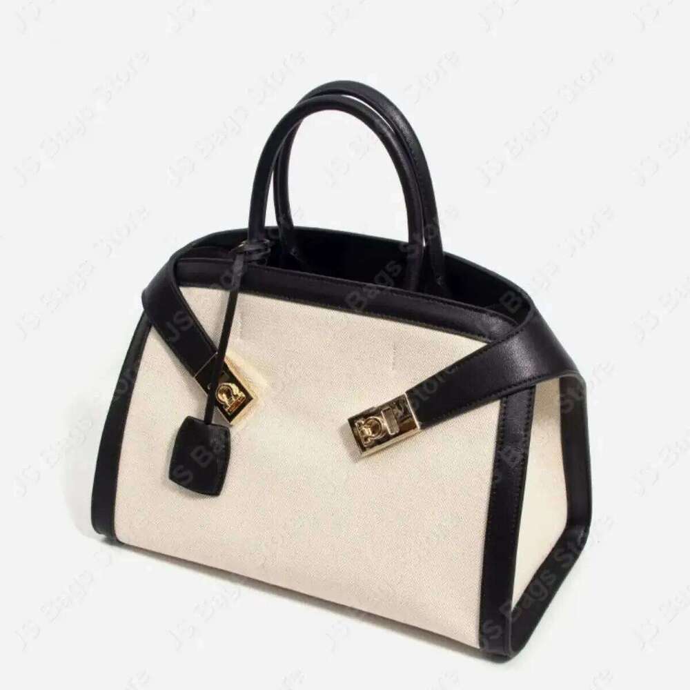 Spacious Brown Leather With White Canvas Satchel Handbag Women Shoulder Bags Crossbody Tote Ladies Messenger Bag Briefcase