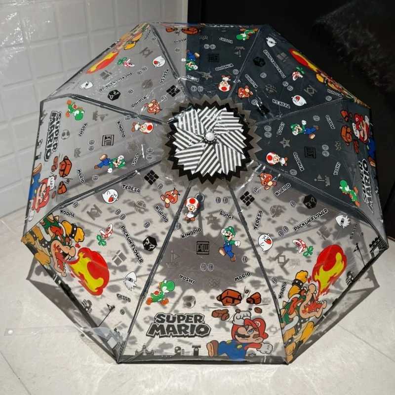 Super Mario Bros Automatic Umbrella Transparent Solid Color Manual Umbrellas Cartoon Outdoor Rain Umbrella Fashion Portable Gift R250724