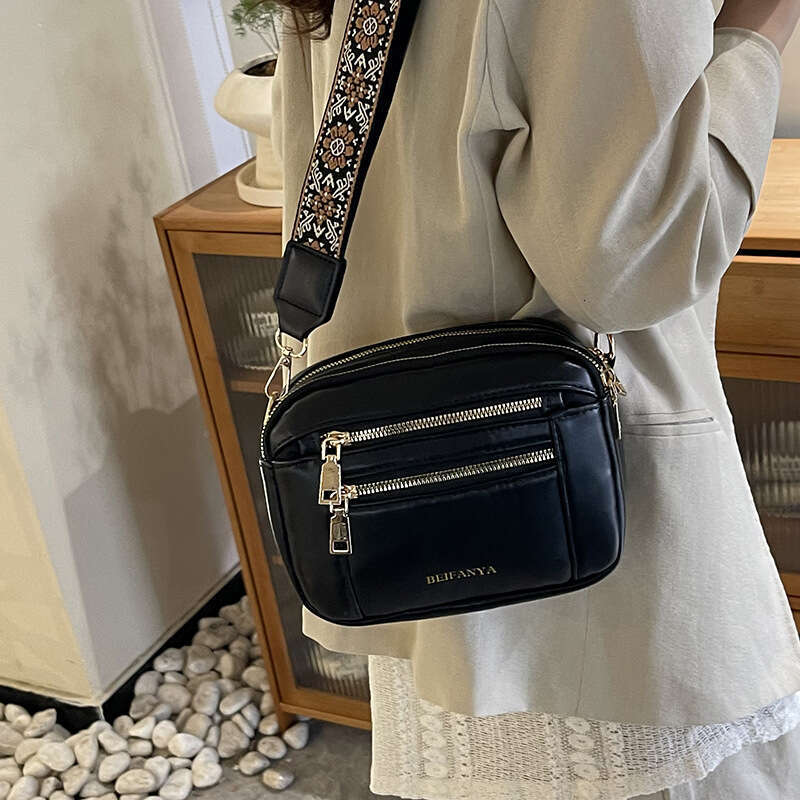 New Women's Hot Sale Block Solid Color Multi-Functional Zipper Crossbody Commuter Small Bag