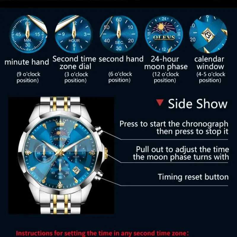 3673 Men Business Watch Luxury Multi-functional HD Waterproof Date Chronograph Moonphase Watch Top Brand Quartz Men Watch W250724