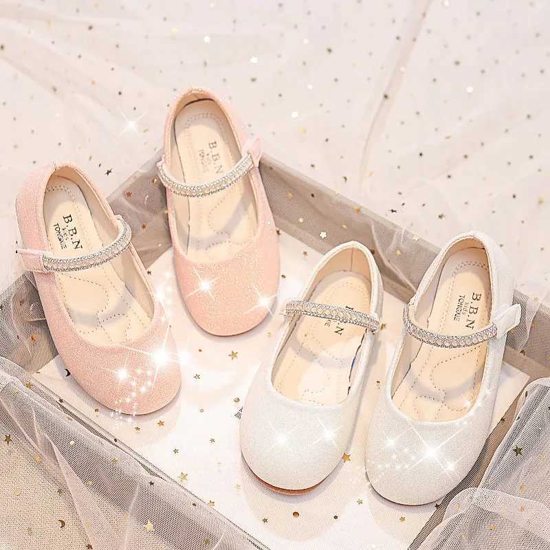 Girls Mary Janes Shoes for Party Wedding Children Princess Shoes Kids Rhinestones Shine Shoes Solid Color Simple Non-slip 2025 XJ250724
