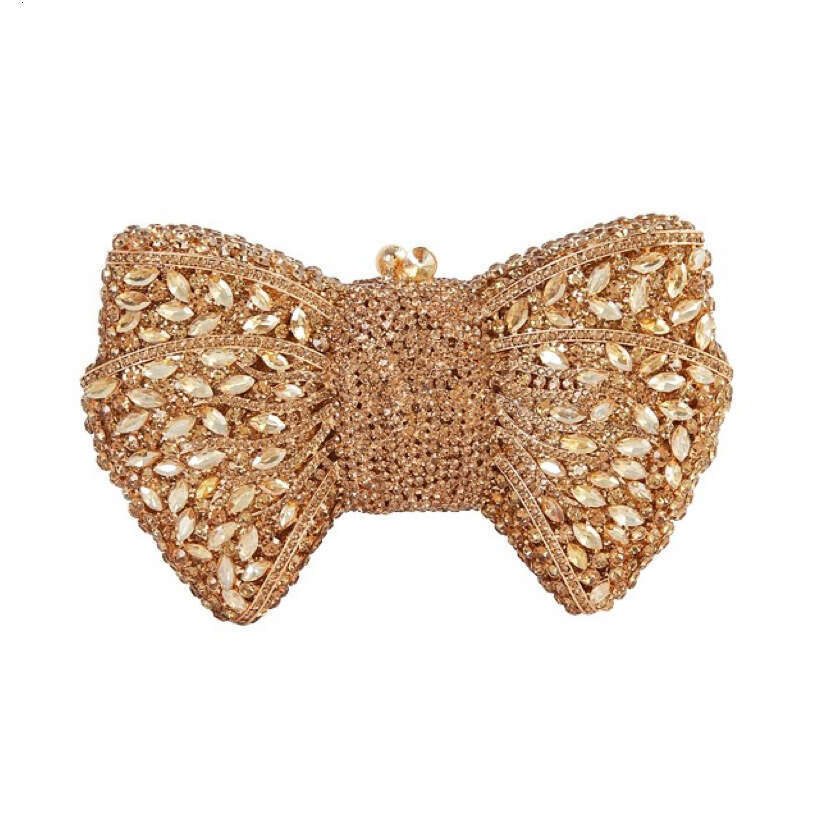Bow Crystal Clutch Free shipping Butterfly Knot Inlaid Evening Hollow Full Diamond Handbag Banquet Women's Bag
