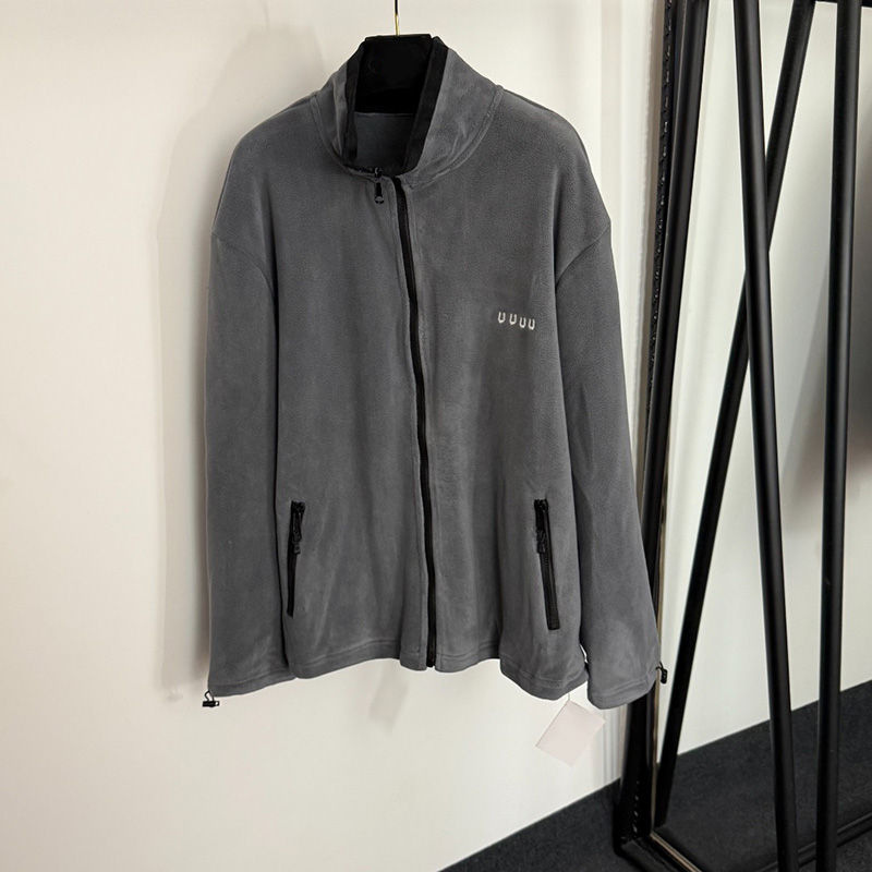 Letter Embroidered Women Jacket Luxury Long Sleeve Fleece Jackets With Drawstring Hem Stand Collar Blouson Coat Unisex Outdoor Casual Jackets