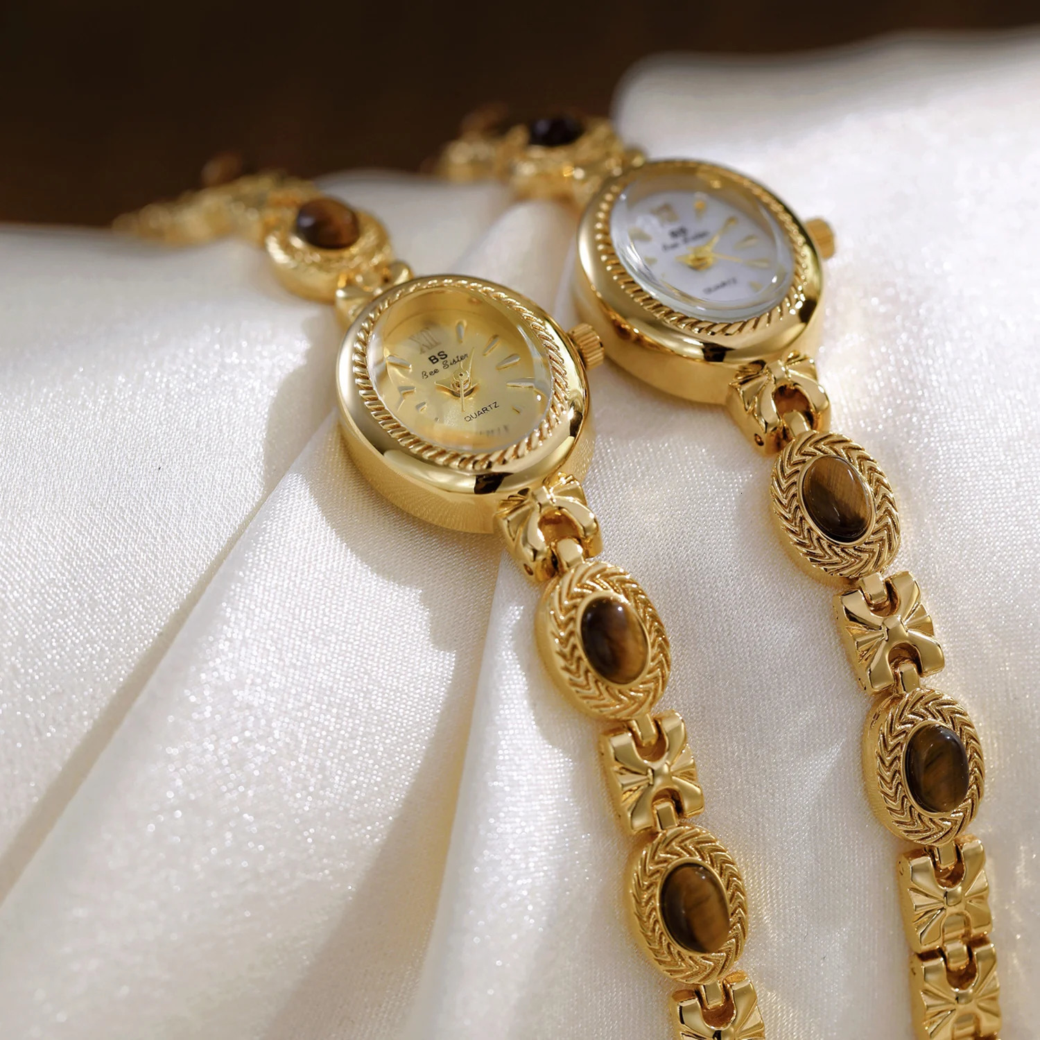 Elegant Watches For Women Gold Bracelet Amber Jewelry Quartz Oval Wristwatch Fashion Retro Original Ladies Watch 250723