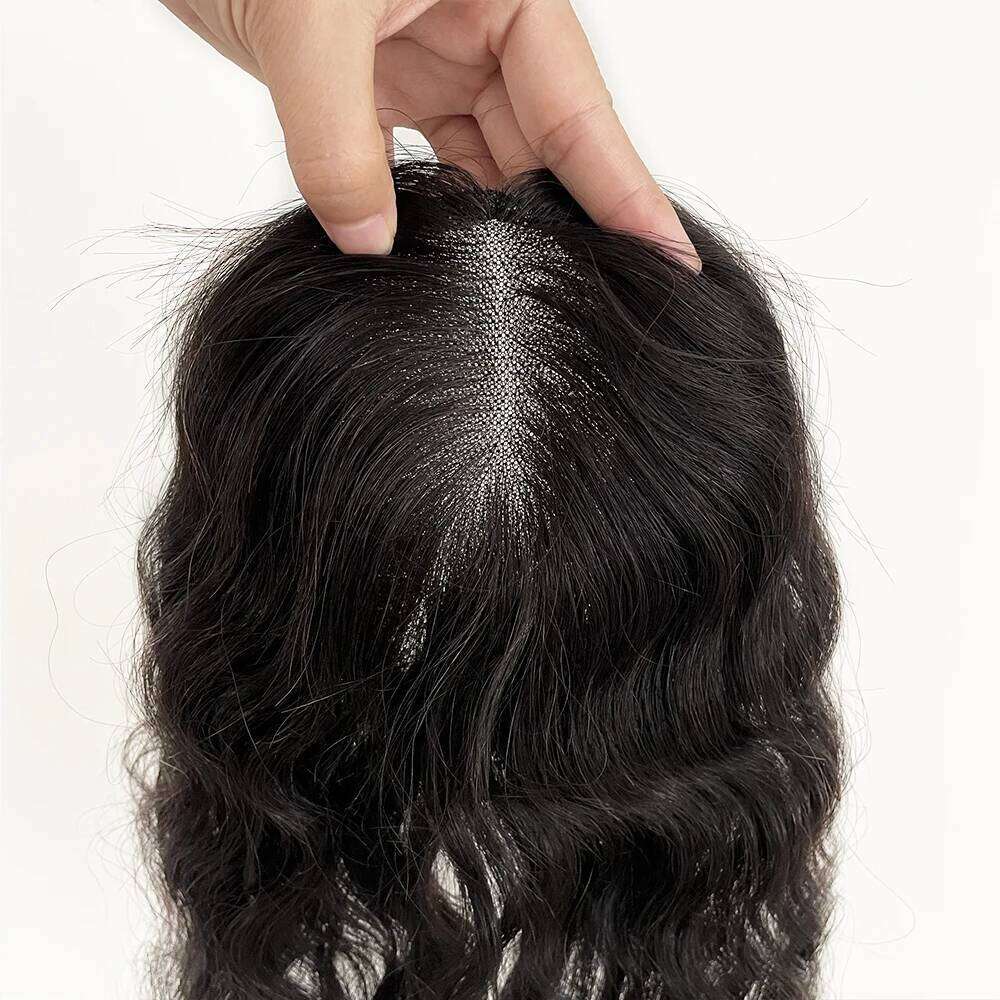 Women Wavy Virgin Human 13x15cm Swiss Lace Base Topper Natural Black Color Hair Pieces with Clips