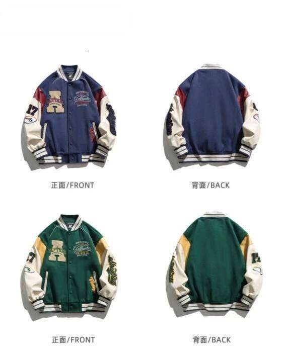 Women's Wear A Embroidery Racing Varsity Jacket Men Veste Baseball Uniform Youth Coats Winter Autumn Fallout Leather Sleeve Navy Blue Green