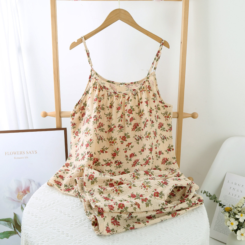 B986-Cotton yarn printed multi-color ladies summer suspenders short-sleeved shorts suit home clothes pajamas