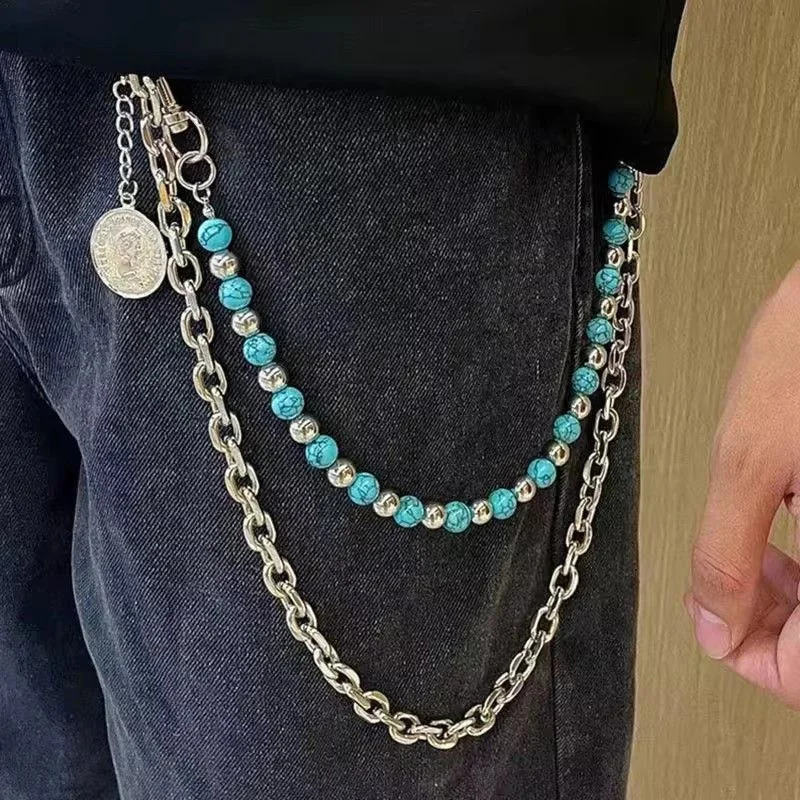 Metal Punk Rock Layered Beads Chain Keychains For Men Women Waist Key Chain Jeans Hip-hop Pants Belt Chains Jewelry Accessories 250722