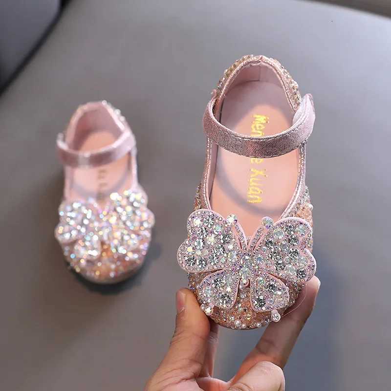 Kids Leather Shoe Spring Autumn Ballet Flats for Girls Luxury Rhinestone Butterfly Children Princess Shallow Flat Dress Shoes XJ250724
