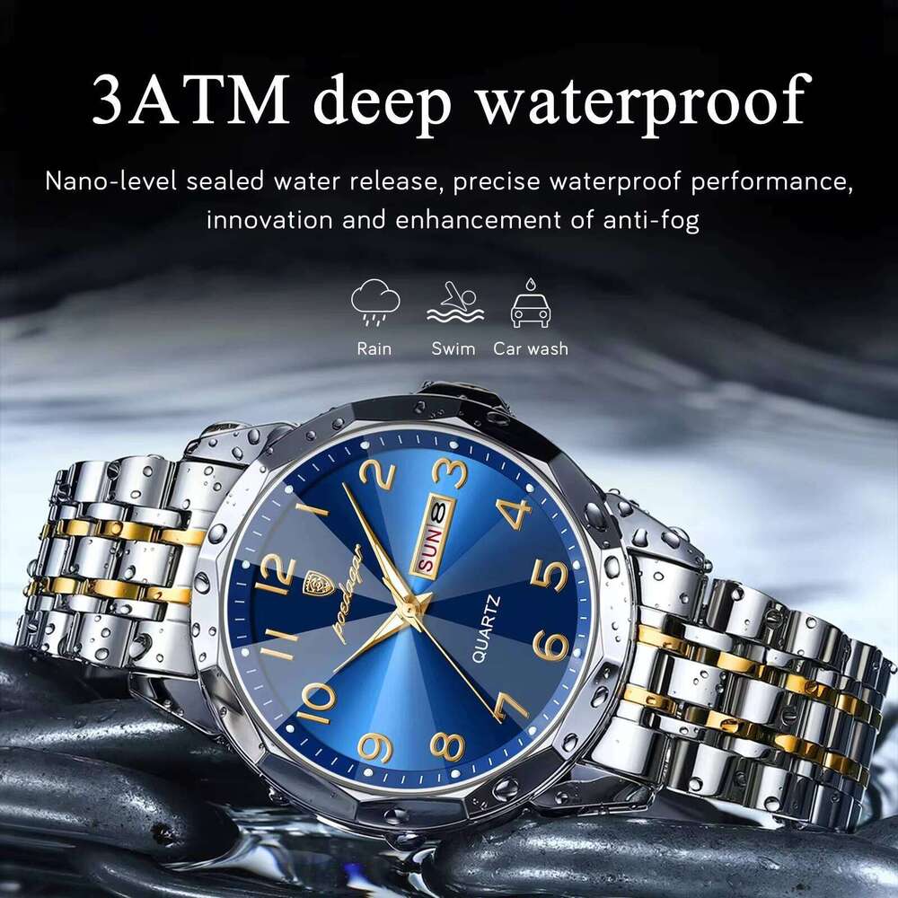 DHgargets POEDAGAR Men Watch Sport Waterproof Luminous Date Week Quartz Men's Watches Business Stainless Steel Male Clock Reloj