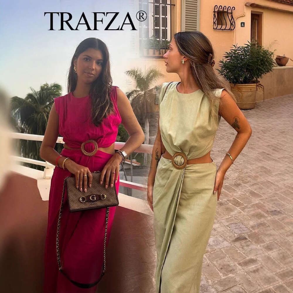 Autumn New Women's Fashion Elegant Open Design Buckle Decorated Dress B5