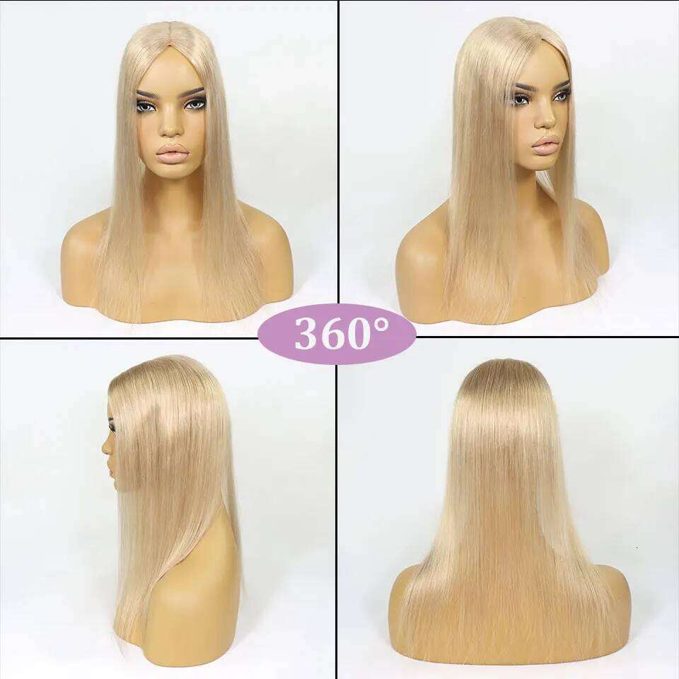 16" Blonde Human Toppers Women Breathable Lace With PU Pieces For Hair Loss Straight Clip In Extensions Toupee