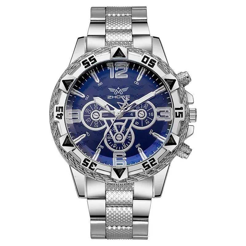 Luxury Mens Quartz Watch Classic Business Men Wristwatch Large Dial Alloy Steel Strip Blue Light Three Eye Mens Quartz Watch W250724